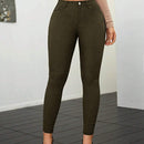 Pantalones ajustados de talle alto y cremallera para mujer de color liso