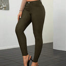Pantalones ajustados de talle alto y cremallera para mujer de color liso