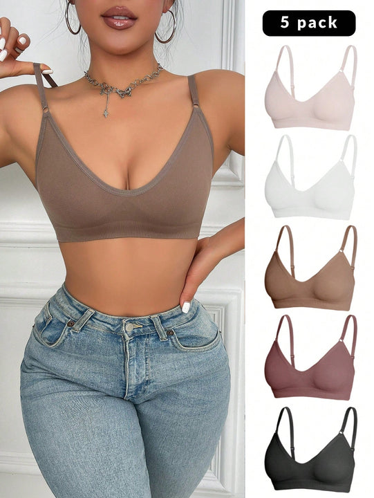 5 piezas/set sujetadores casuales sin costuras de mujer de punto de canale solido