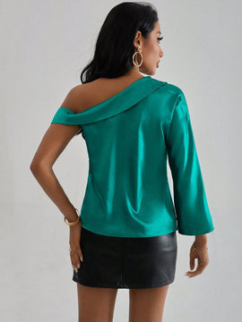 Prive Blusa De Color Liso Con Cuello Asimetrico Para Mujer