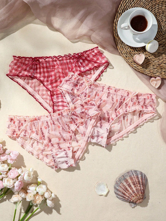 Fondo De Bikini Triangular Para Mujer Con Estampado De Cuadros Y Adorno De Lazo