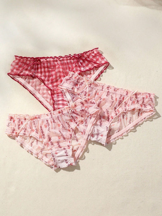 Fondo De Bikini Triangular Para Mujer Con Estampado De Cuadros Y Adorno De Lazo