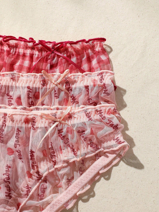 Fondo De Bikini Triangular Para Mujer Con Estampado De Cuadros Y Adorno De Lazo