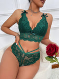 Conjunto De Lenceria De Encaje Decorado Con Lazo Para Mujer