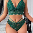 Conjunto De Lenceria De Encaje Decorado Con Lazo Para Mujer