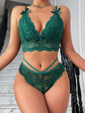 Conjunto De Lenceria De Encaje Decorado Con Lazo Para Mujer