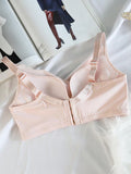 Sencillo Bra Ajustable de Primavera/Verano sin Alambrar con Soporte Lateral y Push-Up, Bottom Gruesa y Parte Superior Delgada, Cierre de Hebilla de Cuatro Filas, Anti-Caida y Anti-Bultos Laterales