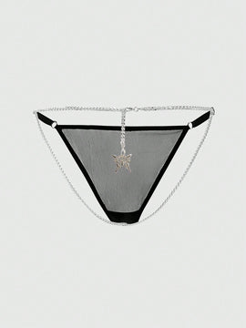 ROMWE Goth Bragas Tipo Tanga Con Detalle De Cadena Y Mariposa Estilo Gotico Para Mujer