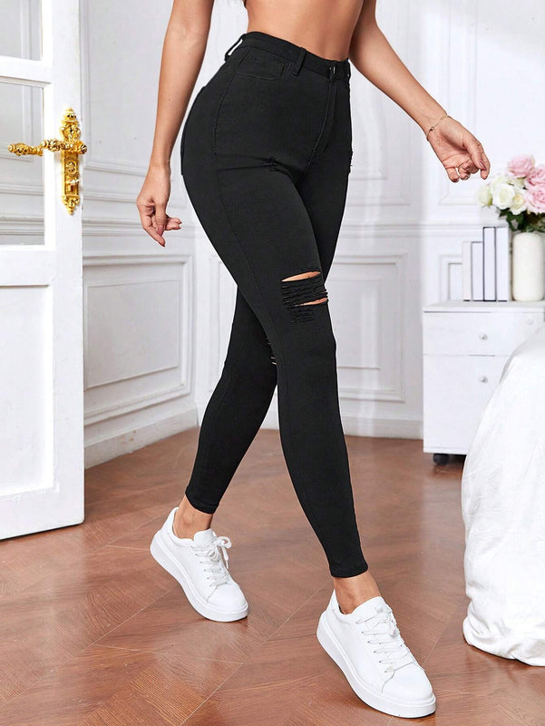 Tall Pantalones ajustados rasgados en unicolor