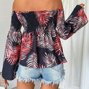 VCAY Blusa Estilo Vacacional Con Cuello Descubierto Y Fruncido