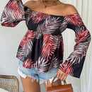 VCAY Blusa Estilo Vacacional Con Cuello Descubierto Y Fruncido