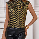 Clasi Camisa Con Cuello Alto, Diseno De Espiga Y Estampado Metalizado Dorado