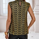 Clasi Camisa Con Cuello Alto, Diseno De Espiga Y Estampado Metalizado Dorado