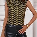 Clasi Camisa Con Cuello Alto, Diseno De Espiga Y Estampado Metalizado Dorado