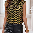 Clasi Camisa Con Cuello Alto, Diseno De Espiga Y Estampado Metalizado Dorado