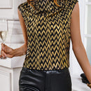 Clasi Camisa Con Cuello Alto, Diseno De Espiga Y Estampado Metalizado Dorado