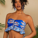 TRVLCHIC Camiseta Sin Tirantes Estilo De Vacaciones Para Damas Con Estampado De Plantas Y Pliegues Fruncidos