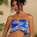 TRVLCHIC Camiseta Sin Tirantes Estilo De Vacaciones Para Damas Con Estampado De Plantas Y Pliegues Fruncidos