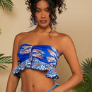 TRVLCHIC Camiseta Sin Tirantes Estilo De Vacaciones Para Damas Con Estampado De Plantas Y Pliegues Fruncidos
