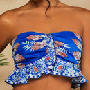 TRVLCHIC Camiseta Sin Tirantes Estilo De Vacaciones Para Damas Con Estampado De Plantas Y Pliegues Fruncidos
