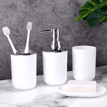 4 Piezas, Porta Cepillos De Dientes, Jabonera, Dispensador De Loción, Botella De Bomba, Vaso Para Enjuague Bucal, Accesorios De Baño, Conjunto De Baño