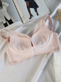 Sencillo Bra Ajustable de Primavera/Verano sin Alambrar con Soporte Lateral y Push-Up, Bottom Gruesa y Parte Superior Delgada, Cierre de Hebilla de Cuatro Filas, Anti-Caida y Anti-Bultos Laterales