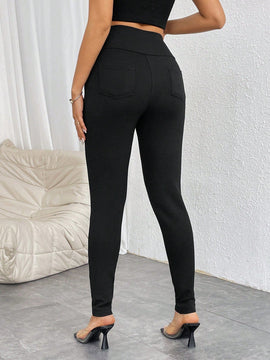 Prive pantalones pitillo de cintura alta con botones y cremallera