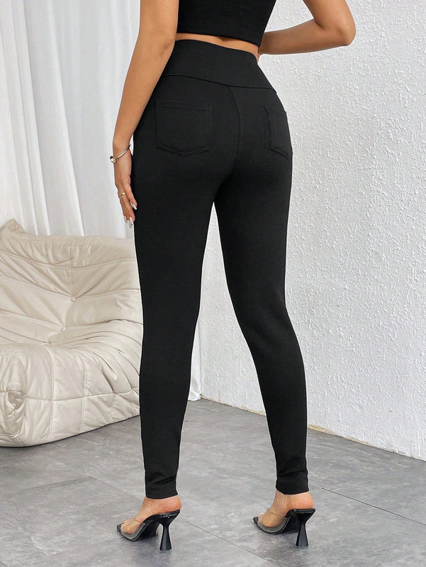 Prive pantalones pitillo de cintura alta con botones y cremallera
