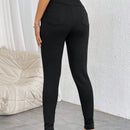 Prive Pantalones Pitillo Elasticos Con Decoracion De Cremallera Y Botones De Talle Alto Para Mujer