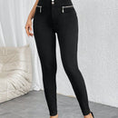 Prive pantalones pitillo de cintura alta con botones y cremallera