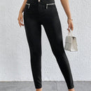Prive Pantalones Pitillo Elasticos Con Decoracion De Cremallera Y Botones De Talle Alto Para Mujer