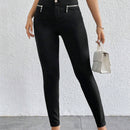 Prive Pantalones Pitillo Elasticos Con Decoracion De Cremallera Y Botones De Talle Alto Para Mujer