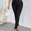 Prive Pantalones Pitillo Elasticos Con Decoracion De Cremallera Y Botones De Talle Alto Para Mujer