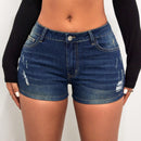 ICON Pantalones Cortos De Mezclilla Ajustados Rasgados Para Mujer