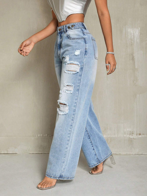 Jeans Rectos Desgastados