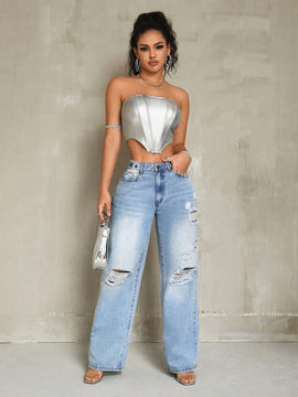 Jeans Rectos Desgastados
