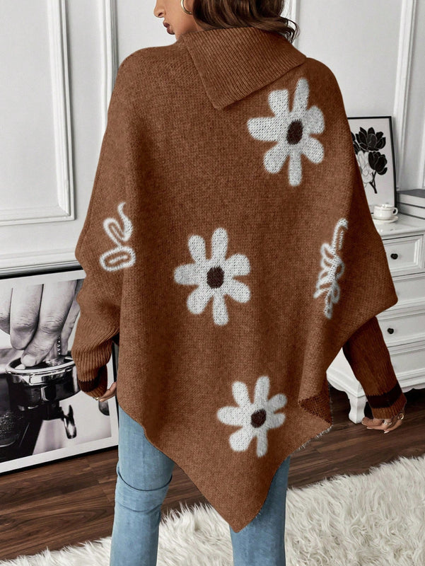 Essnce Sudadera De Manga Larga De Mujer Con Patron Floral Y Dobladillo Irregular