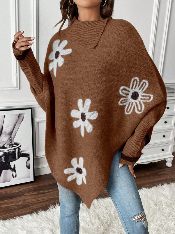 Essnce Sudadera De Manga Larga De Mujer Con Patron Floral Y Dobladillo Irregular