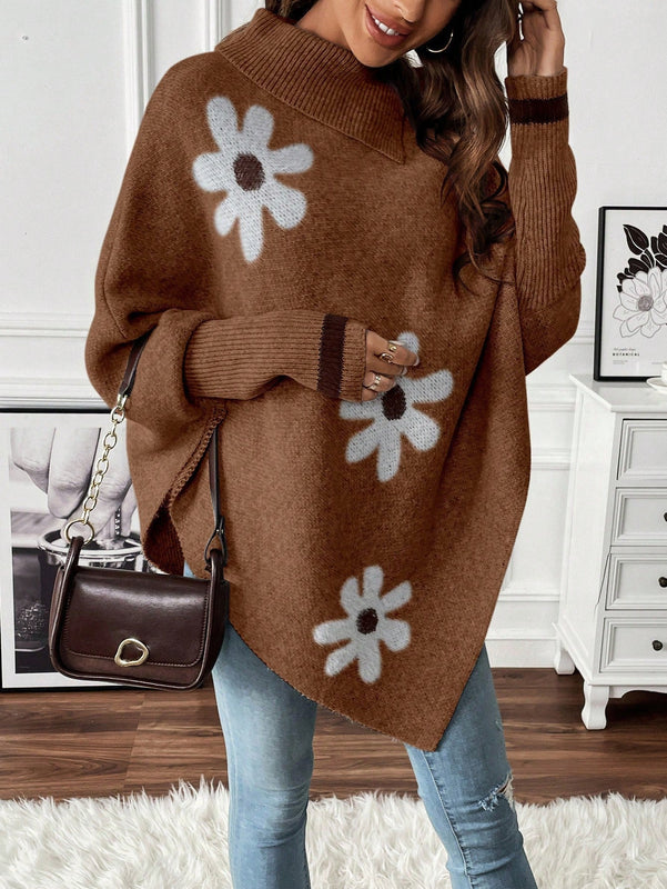 Essnce Sudadera De Manga Larga De Mujer Con Patron Floral Y Dobladillo Irregular