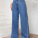 LUNE Pantalon Vaquero De Pierna Recta Con Abertura Lateral Decorada Con Perlas.