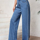 LUNE Pantalon Vaquero De Pierna Recta Con Abertura Lateral Decorada Con Perlas.