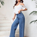 LUNE Pantalon Vaquero De Pierna Recta Con Abertura Lateral Decorada Con Perlas.