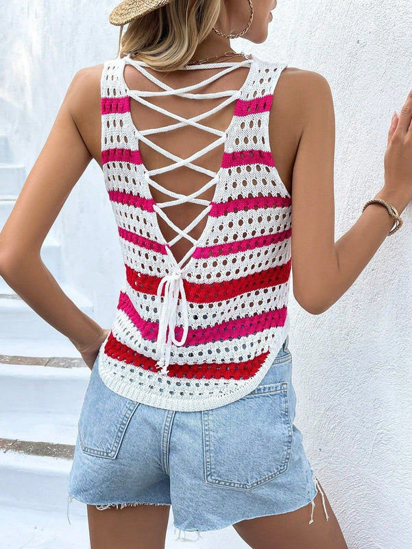 VCAY Chaleco De Punto A Rayas Con Detalle De Lazo