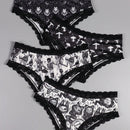 4 Piezas Bragas Goticas Con Contraste De Encaje, Impresion De Calaveras, Hongos Y Cabras Para Las Intimas De Halloween, Lenceria Y Ropa Interior Para Mujeres