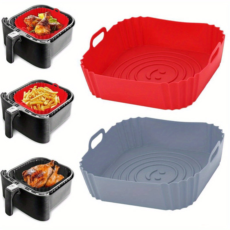 1 canasta reutilizable de silicona para freidora de aire, bandeja cuadrada para hornear pizza, pollo frito y más, accesorio duradero para freidora de aire
