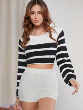 Haute Sueter De Rayas Sin Espalda Con Lazo Y Cordones
