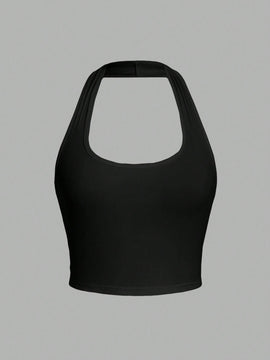 EZwear Top corto sin mangas de cuello halter ajustado y casual sin diseno para verano