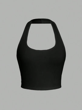 EZwear Top corto sin mangas de cuello halter ajustado y casual sin diseno para verano