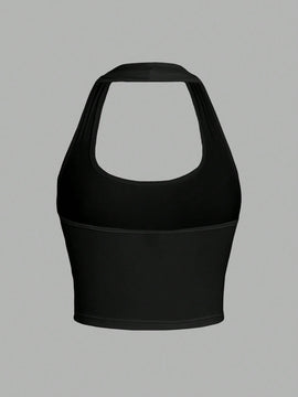 EZwear Top corto sin mangas de cuello halter ajustado y casual sin diseno para verano