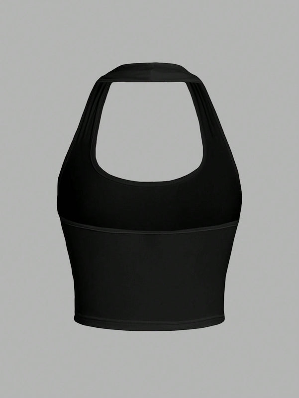 EZwear Top corto sin mangas de cuello halter ajustado y casual sin diseno para verano